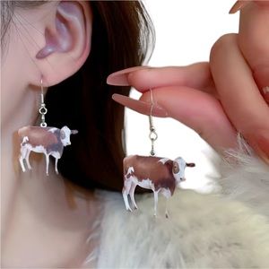 Brown and White Cow Drop Earrings